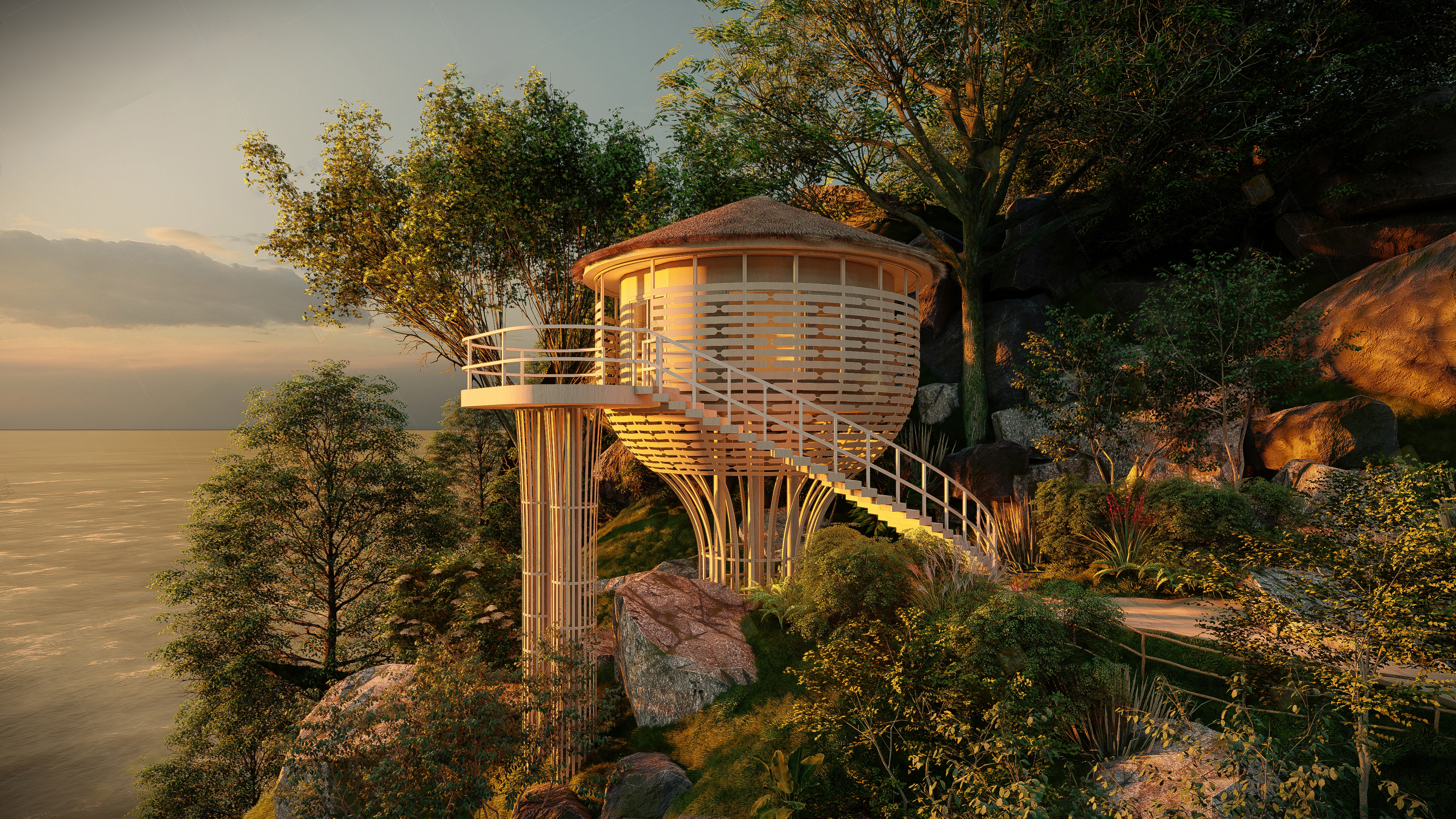 Glamping resort night scene